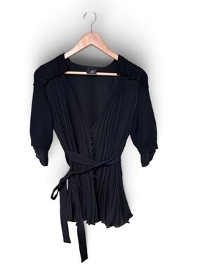 Just Cavalli Black Pleated Wrap Blouse with Tie